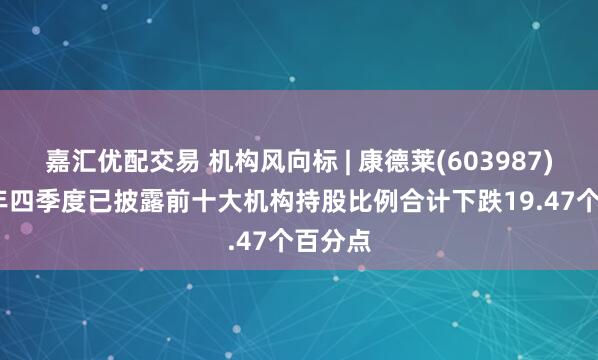 嘉汇优配交易 机构风向标 | 康德莱(603987)2024年四季度已披露前十大机构持股比例合计下跌19.47个百分点