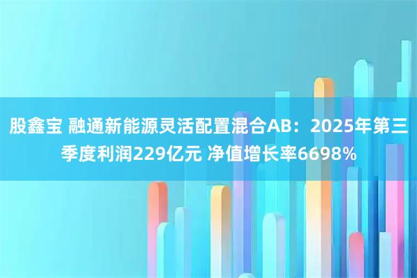 股鑫宝 融通新能源灵活配置混合AB：2025年第三季度利润229亿元 净值增长率6698%